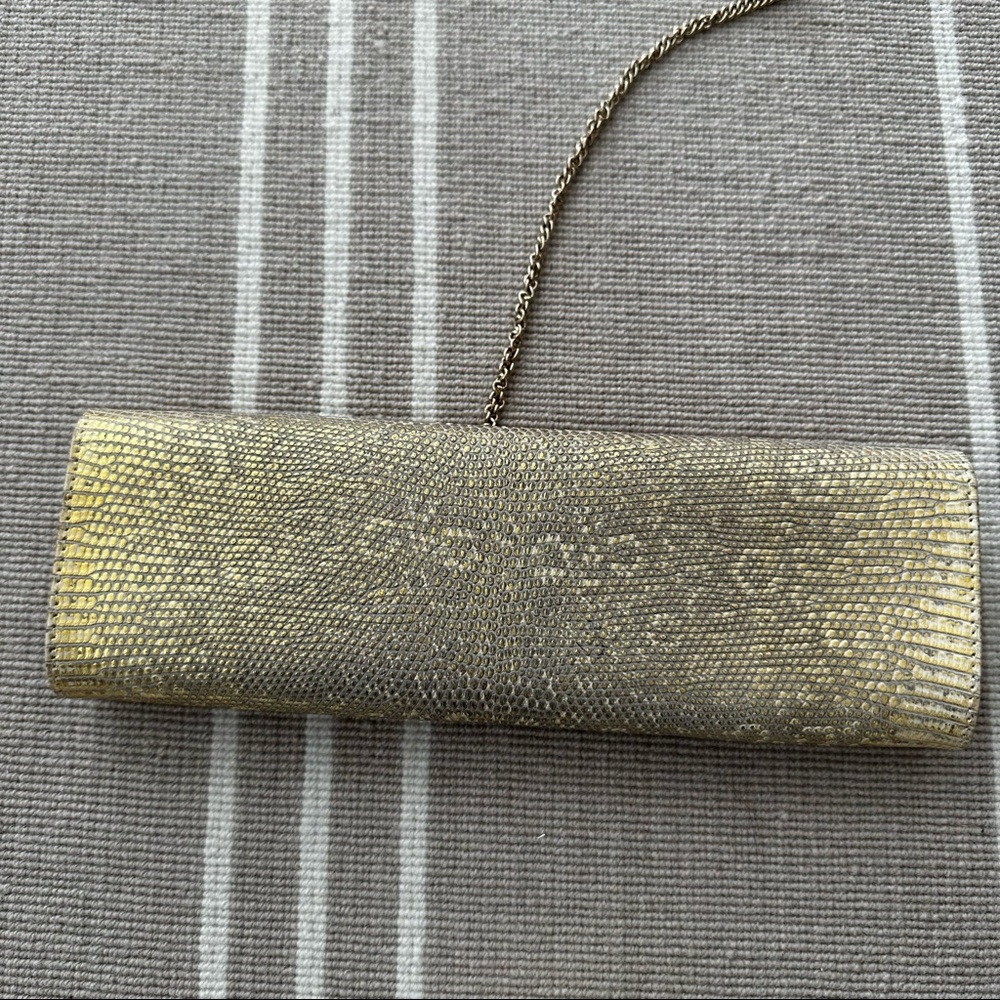 Chanel Vintage Gold Lizard Tube Flap Clutch - Picture 3 of 4